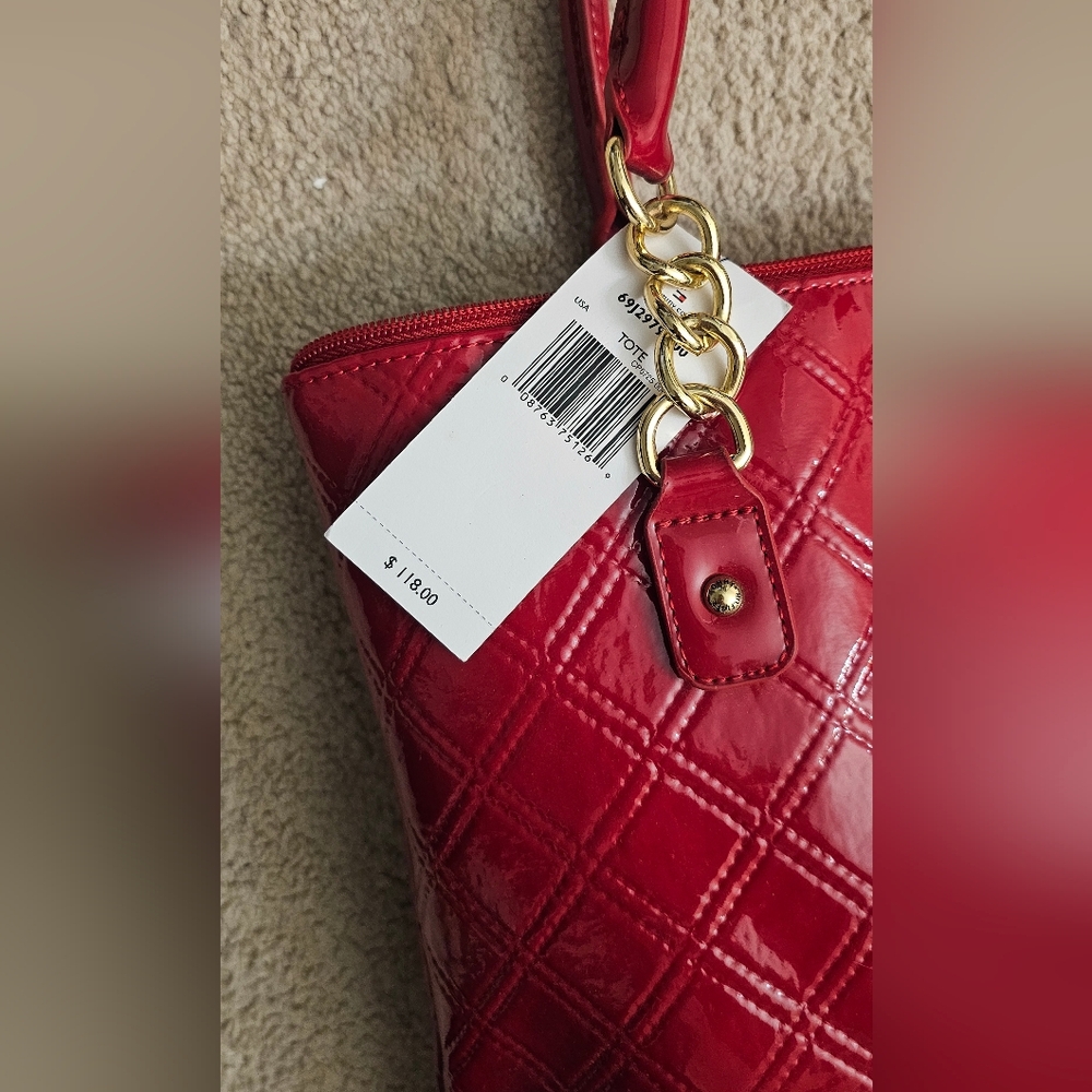 Tommy Hilfiger Red Quilted Tote Bag NWT
